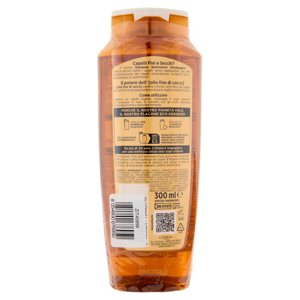 Elvive Olio Straordinario di Cocco Shampoo Nutrimento Ultraleggero, per Capelli Fini 2 x 300 ml