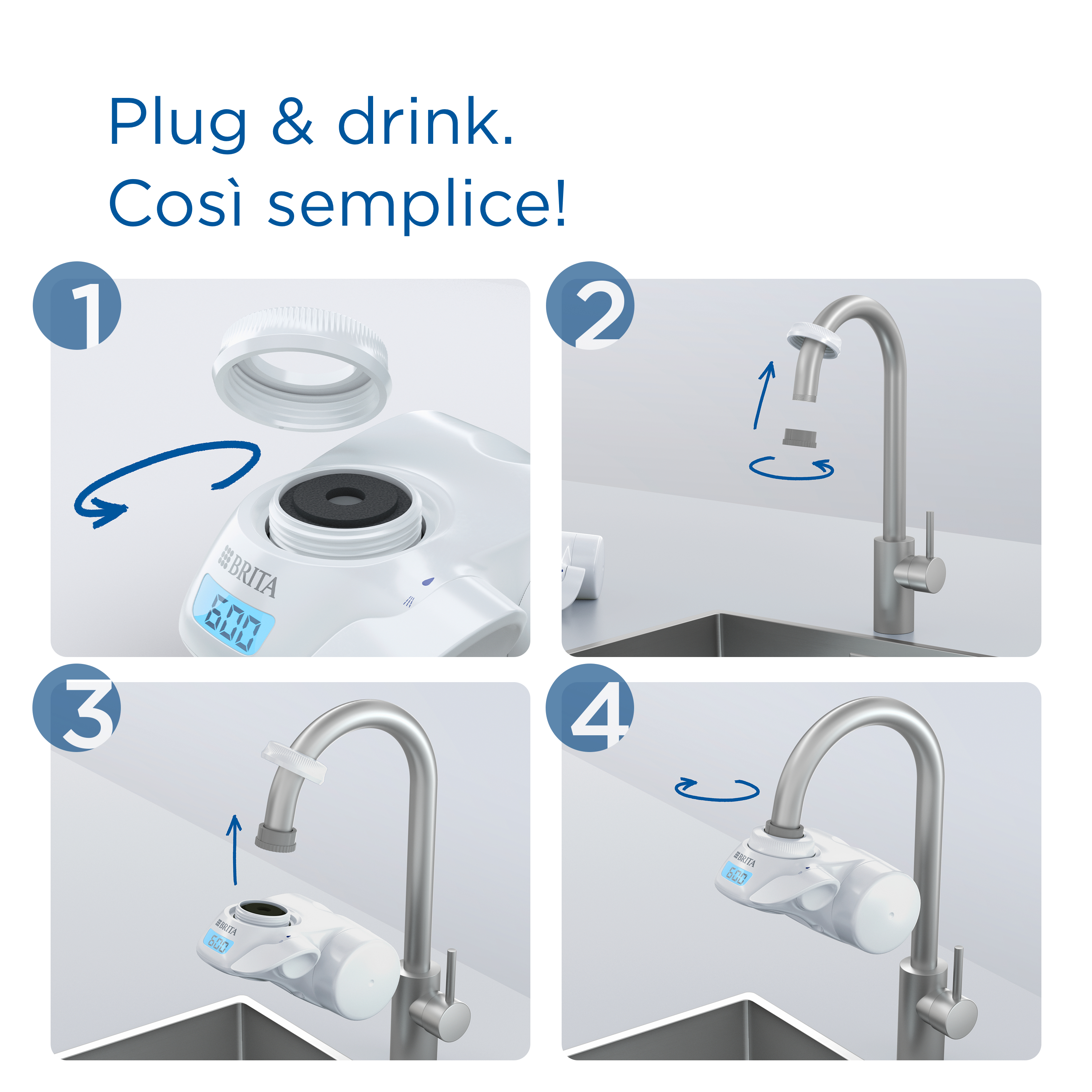 Brita ON TAP Pro V-MF incl. 1 x filtro acqua rubinetto V-MF (600L) - riduce cloro, 99,99% dei batteri, PFAS - display contalitri digitale