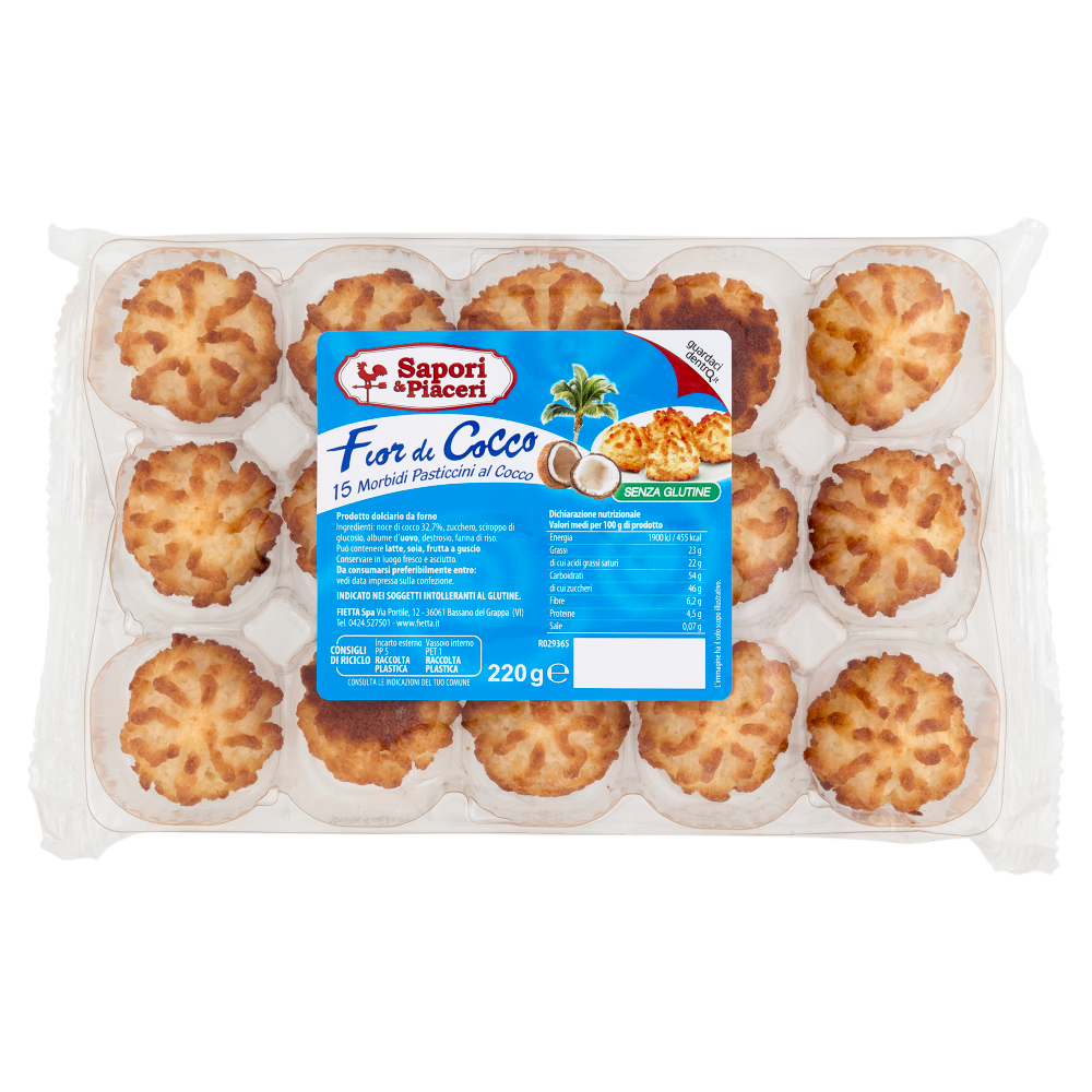 Sapori & Piaceri Fior di Cocco 15 Morbidi Pasticcini al Cocco 220 g