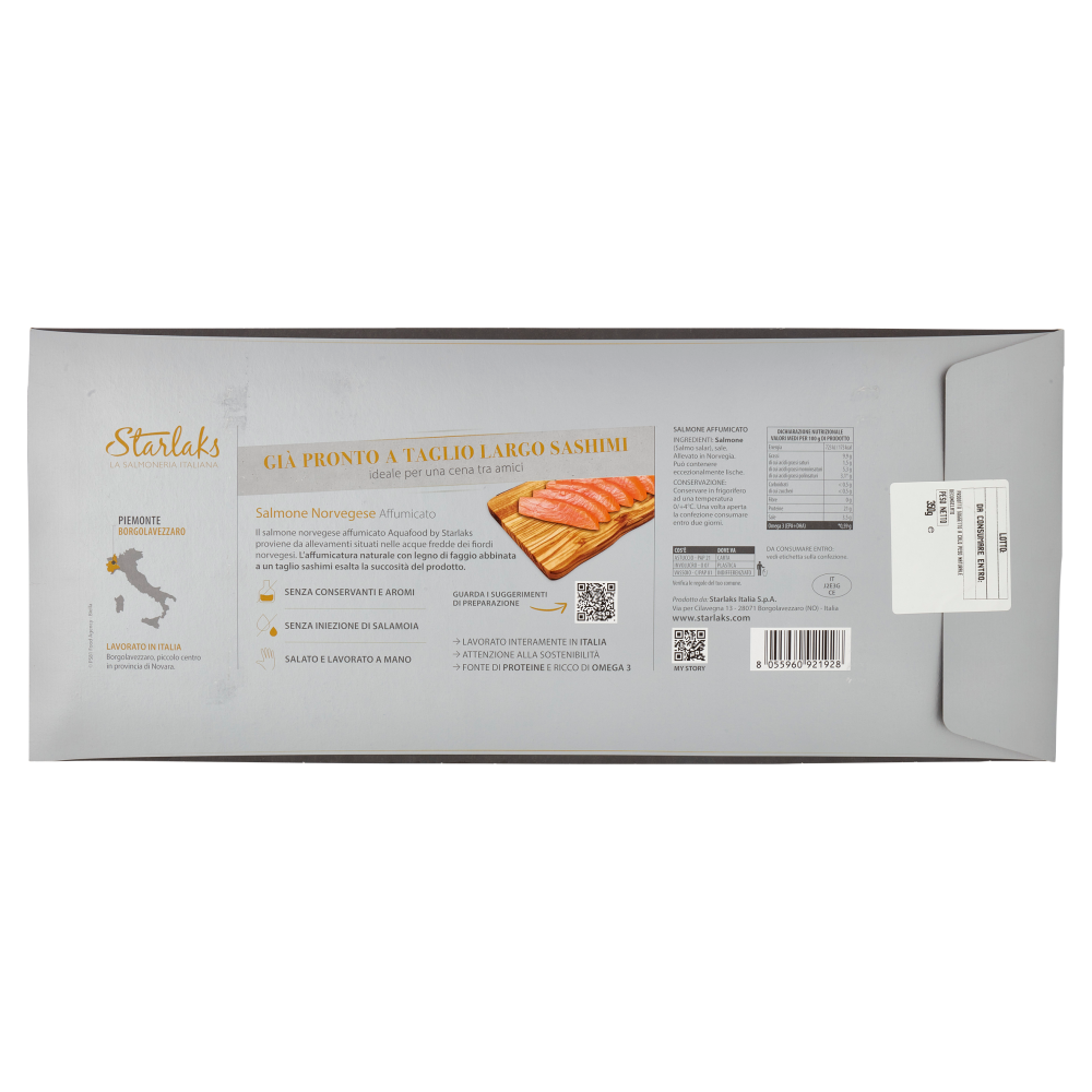 Aqua Food Salmone Norvegese Affumicato Cuor di Filetto Taglio Sashimi 350 g