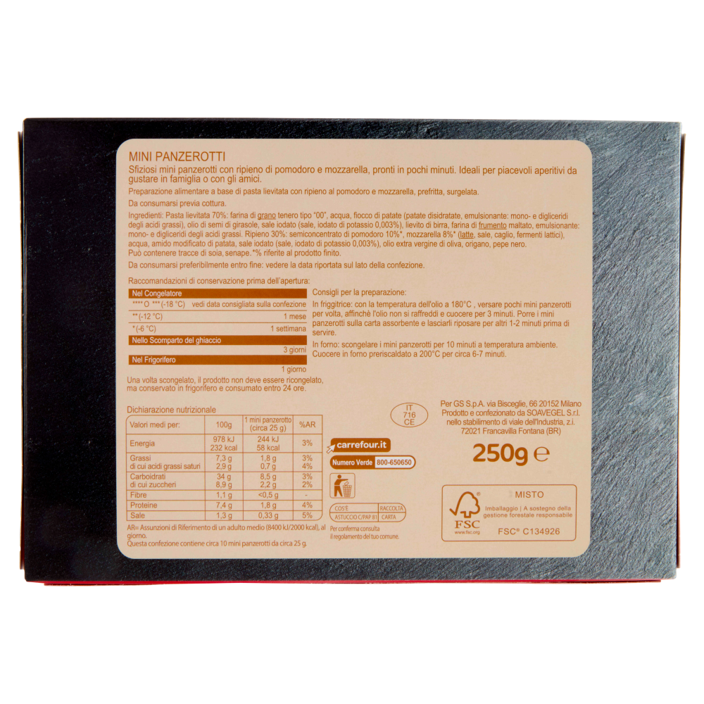 Carrefour Extra Mini Panzerotti Pomodoro e mozzarella Surgelati 250 g