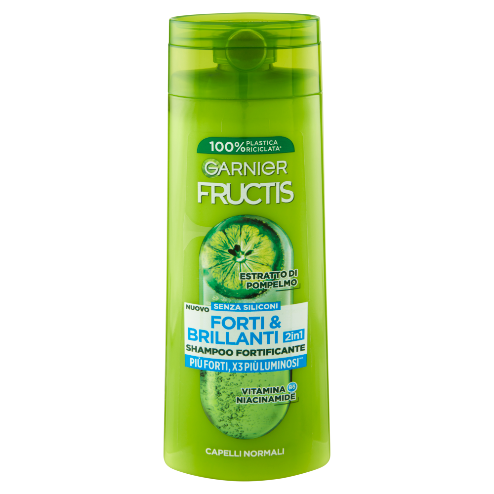 Garnier Fructis Shampoo Forti & Brillanti 2in1, shampoo fortificante per capelli normali, 250 ml