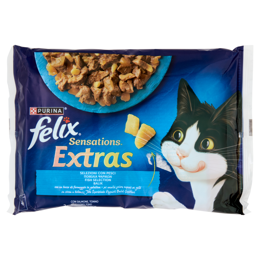 FELIX Sensations Extras Selezioni con Pesci con tocco di formaggio in gelatina Salmone, Tonno 4x85g