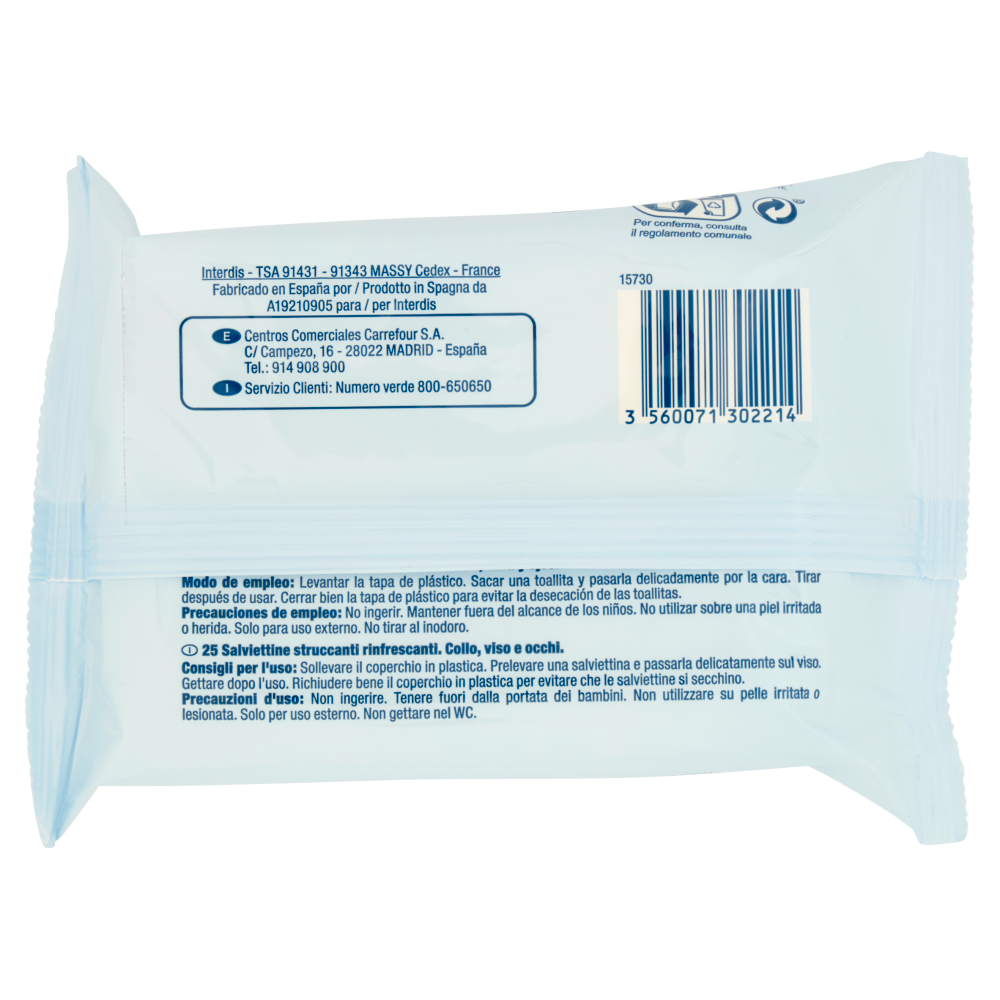 Carrefour Soft Freschezza Salviettine Struccanti Pelli Normali e Miste 25 pz