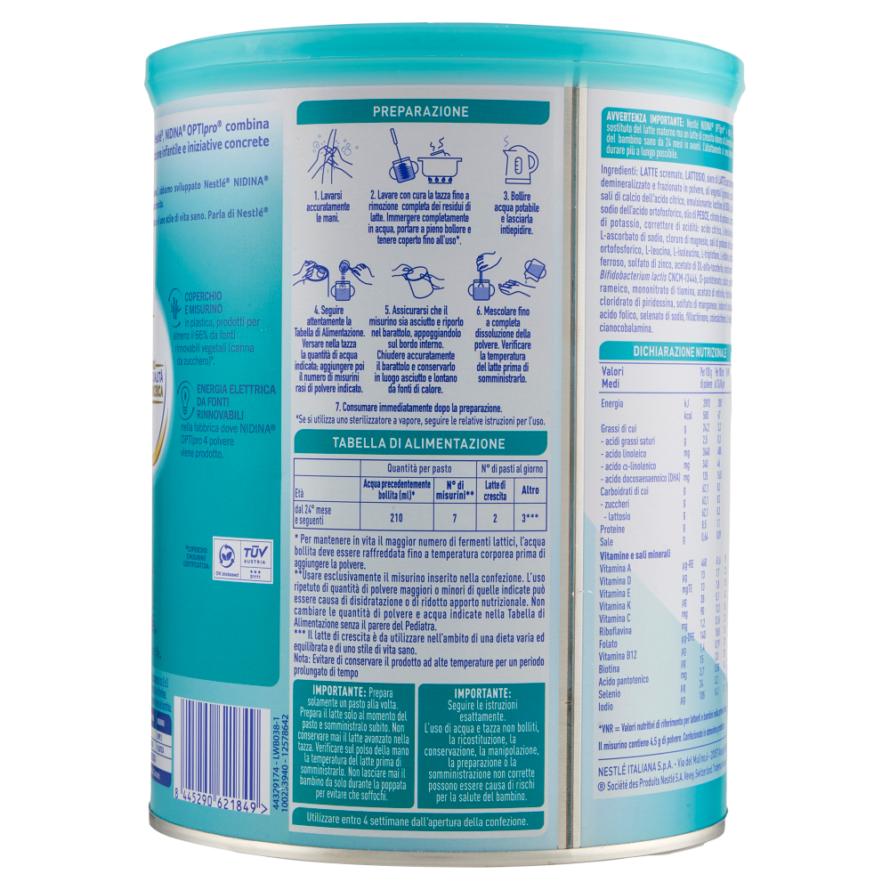 NESTLÉ NIDINA Optipro 4 Latte di crescita in polvere per bambini da 2 anni Latta 800g