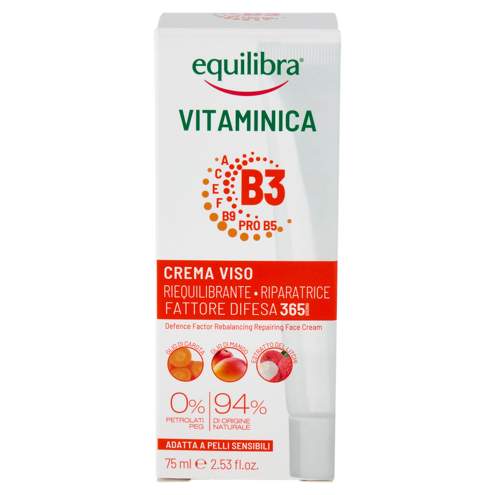 equilibra Vitaminica B3 Crema Viso Riequilibrante - Riparatrice Fattore Difesa 365 Giorni 75 ml