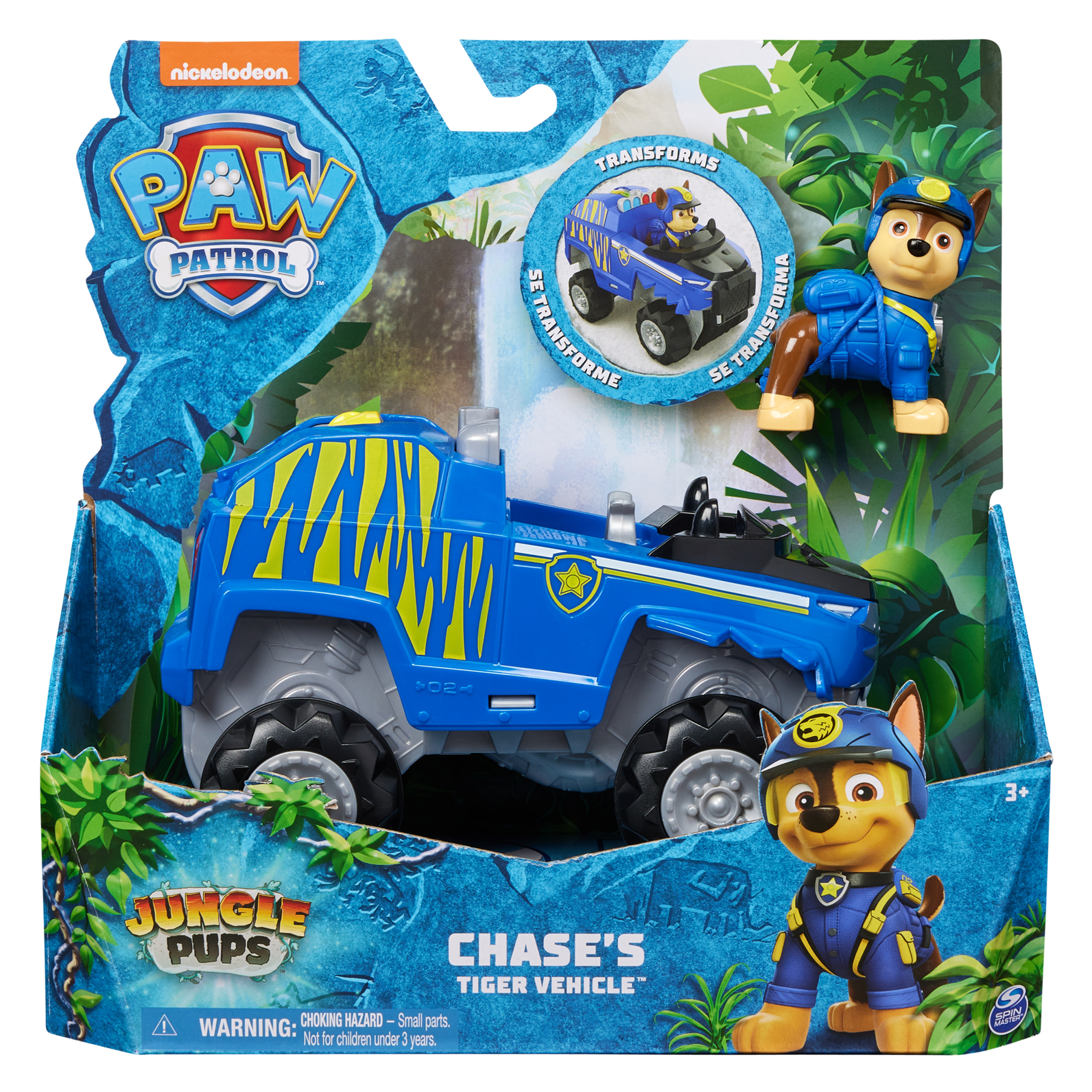 PAW Patrol Jungle Pups, Tiger Vehicle di Chase, veicolo giocattolo con action figure da collezione, giocattoli per bambini e bambine dai 3 anni in su