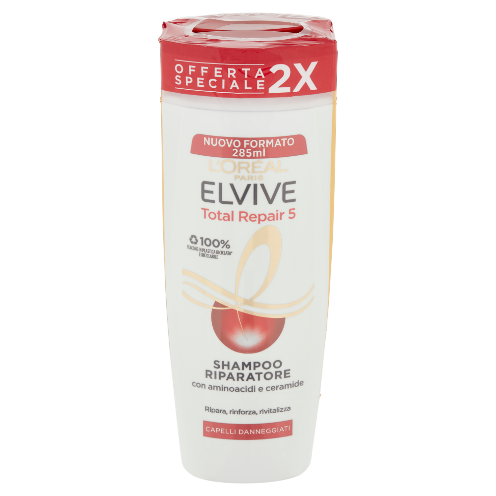 L'Or&eacute;al Paris Shampoo Elvive Total Repair 5, Per Capelli Danneggiati, Confezione da 2