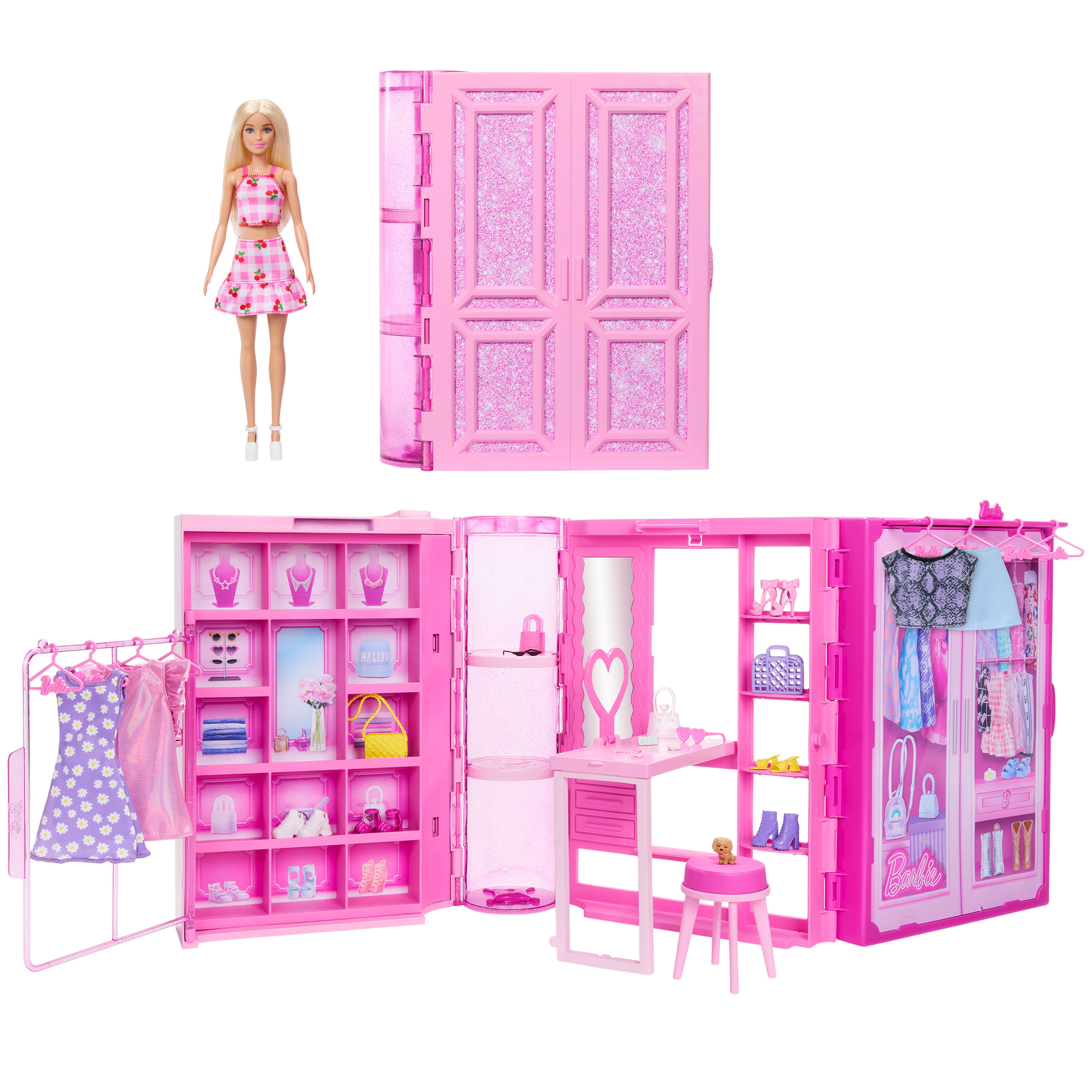 Barbie Armadio Dei Sogni Di Playset Giocattolo Con Bambola Alla Moda, Vestiti E Accessori, Larghezza Di 91 Cm Con Oltre 25 Pezzi