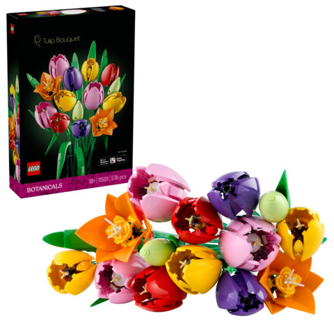 LEGO Botanicals 11501 Bouquet di Tulipani, 14 Fiori Finti da Costruire per Adulti in 5 Colori, Regalo Fai da Te per Donne