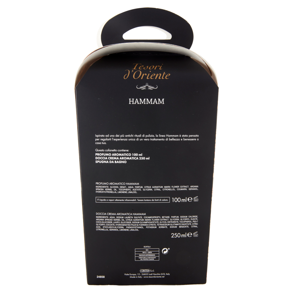 Tesori d'Oriente Hammam Profumo Aromatico 100 ml + Doccia Crema Aromatica 250 ml + Spugna da Bagno
