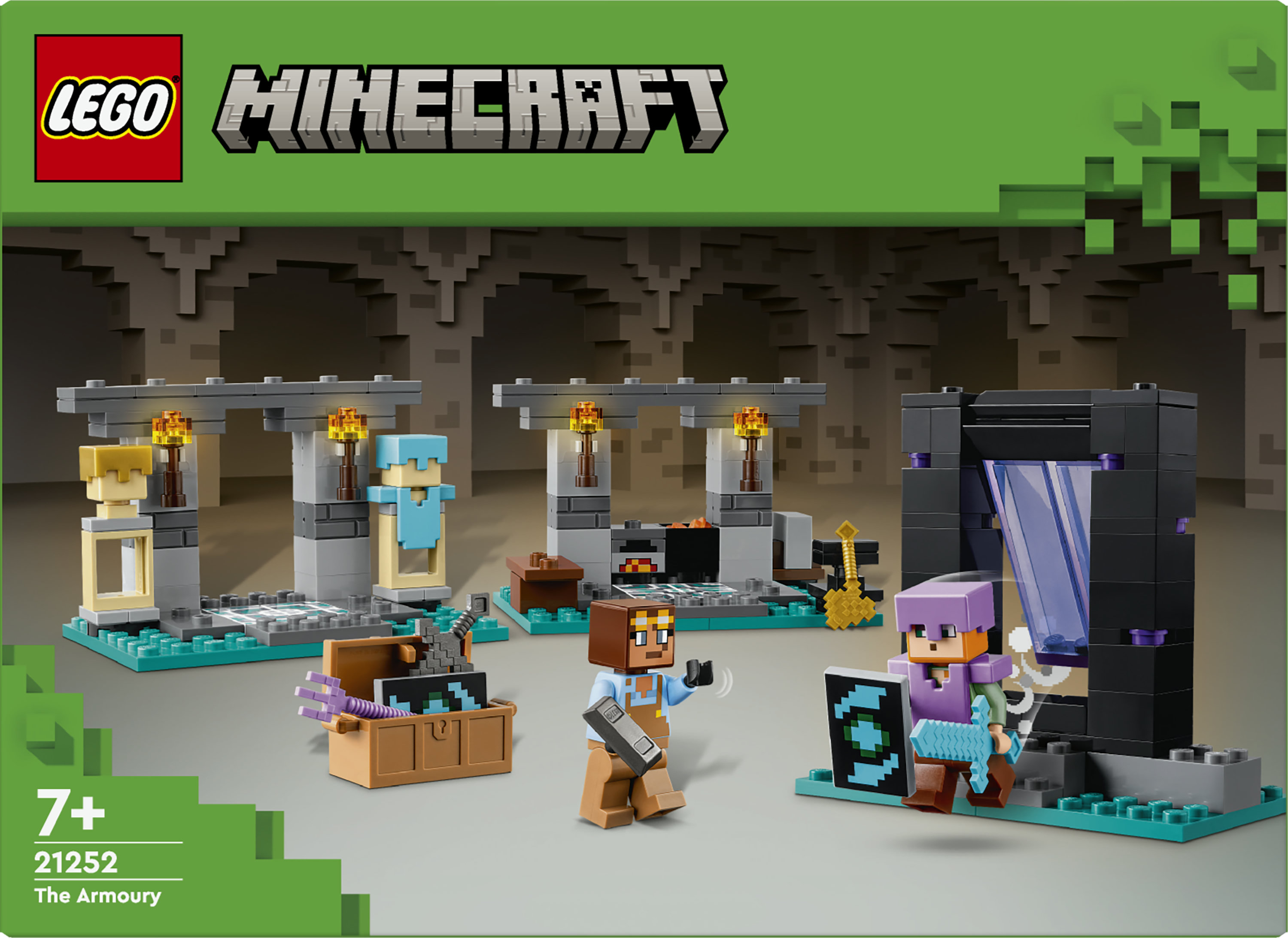 LEGO Minecraft 21252 L'Armeria con Personaggio Alex, Accessori e Armi Giocattolo per Bambini di 7+ Anni e Fan del Videogioco