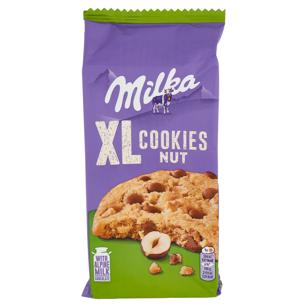 Milka XL Cookies Nut, maxi cookie con cioccolato al latte Milka e nocciole - 184g