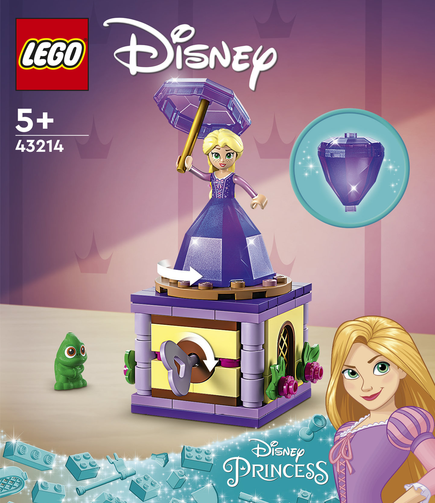LEGO Disney Princess 43214 Rapunzel Rotante, Giocattolo da Costruire con Mini Bambolina in Abito di Diamante, Giochi Bambini