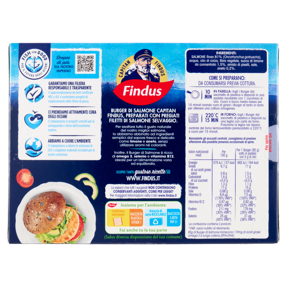 Capitan Findus 2 Burger di Salmone con limone e aneto 170 g