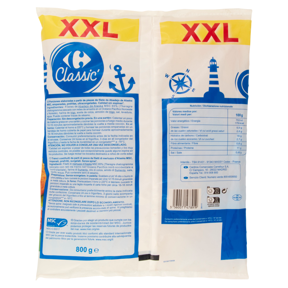 Carrefour Classic 8 Panati Merluzzo d'Alaska Surgelato 800 g