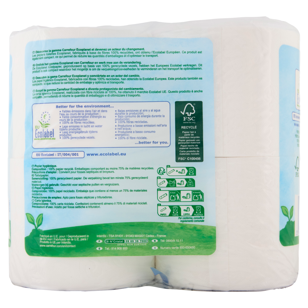 Carrefour eco Planet Carta Igienica Doppio Strato 4 pz