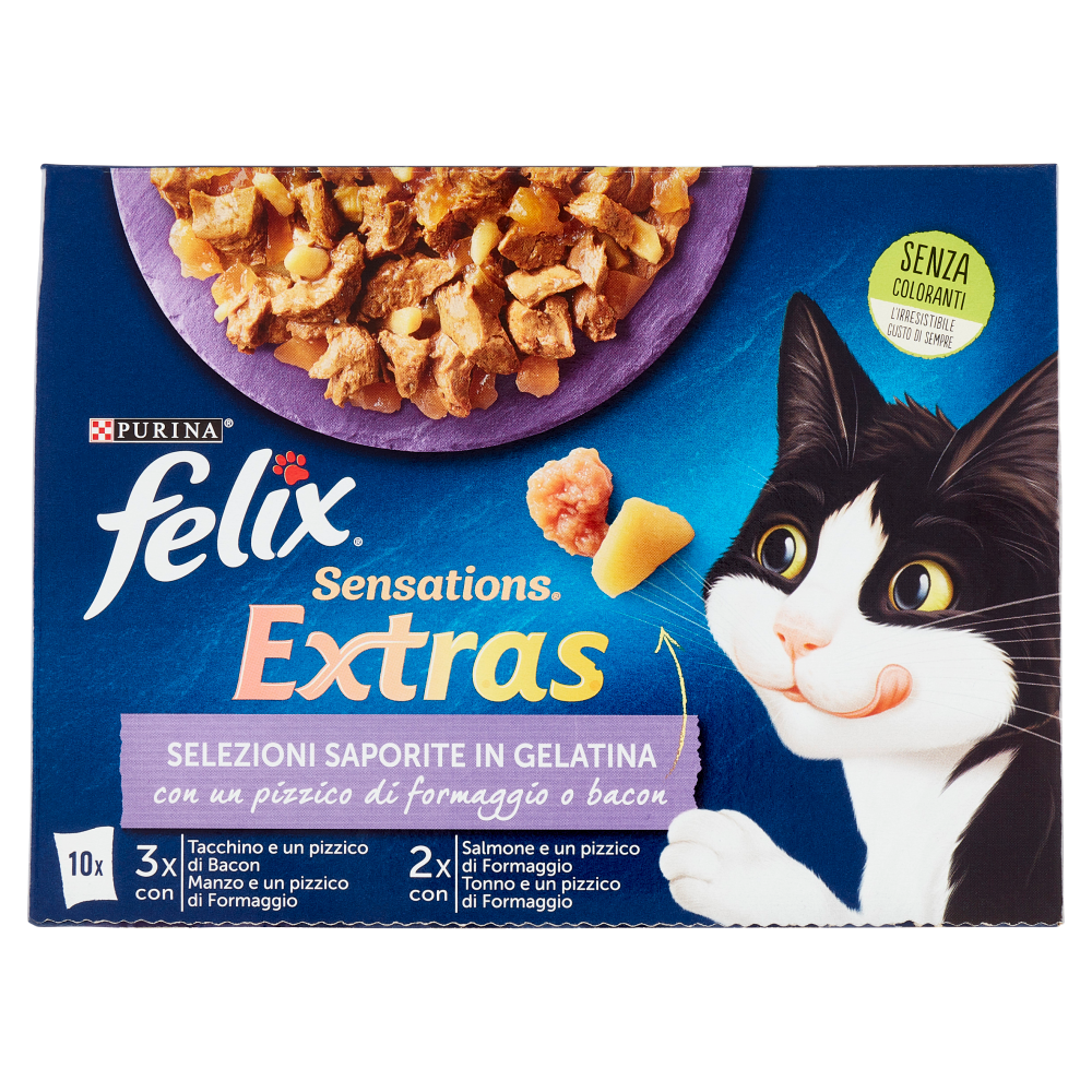 FELIX Sensations Extras Selezioni Saporite in Gelatina (Tacchino, Manzo, Salmone, Tonno) 10 x 85 g