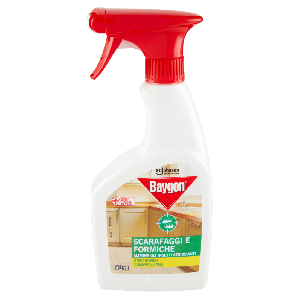 Baygon Scarafaggi e Formiche Trigger Insetticida, Barriera fino a 1 mese, 1 Trigger da 500 ml
