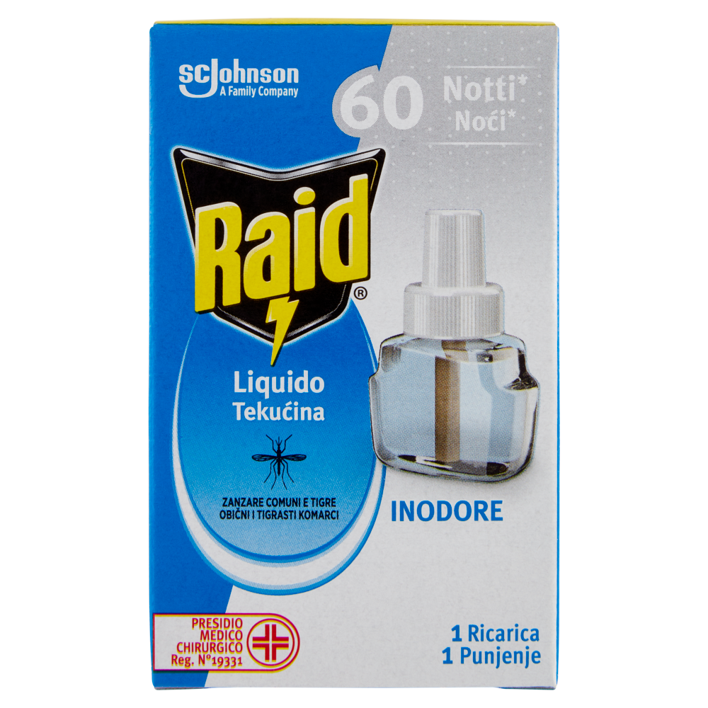 Raid Liquido Elettrico Ricarica 60 Notti, Inodore 36 ml