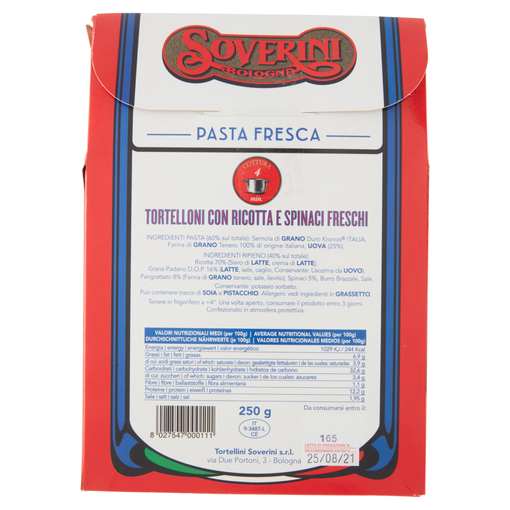 Soverini Tortelloni Ricotta e Spinaci Freschi 250 g