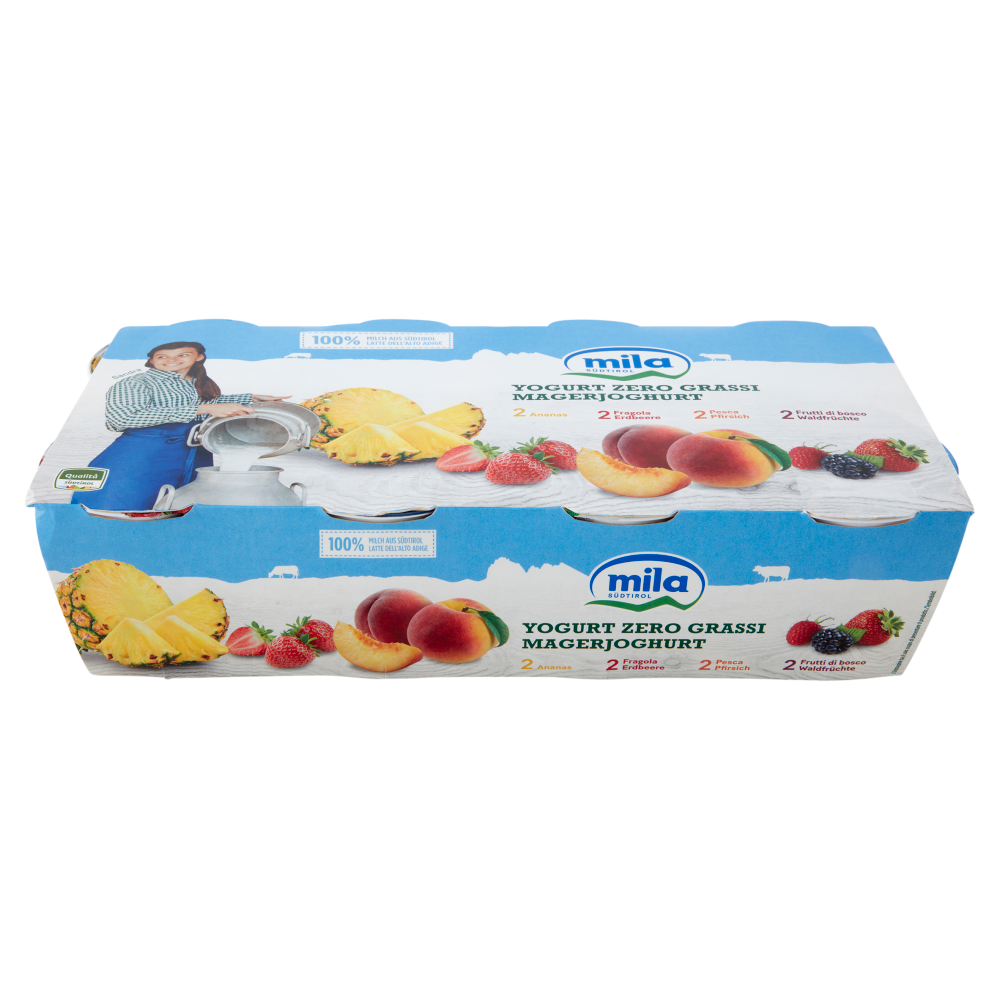 mila Yogurt Zero Grassi 2 Ananas - 2 Fragola - 2 Pesca - 2 Frutti di Bosco 8 x 125 g