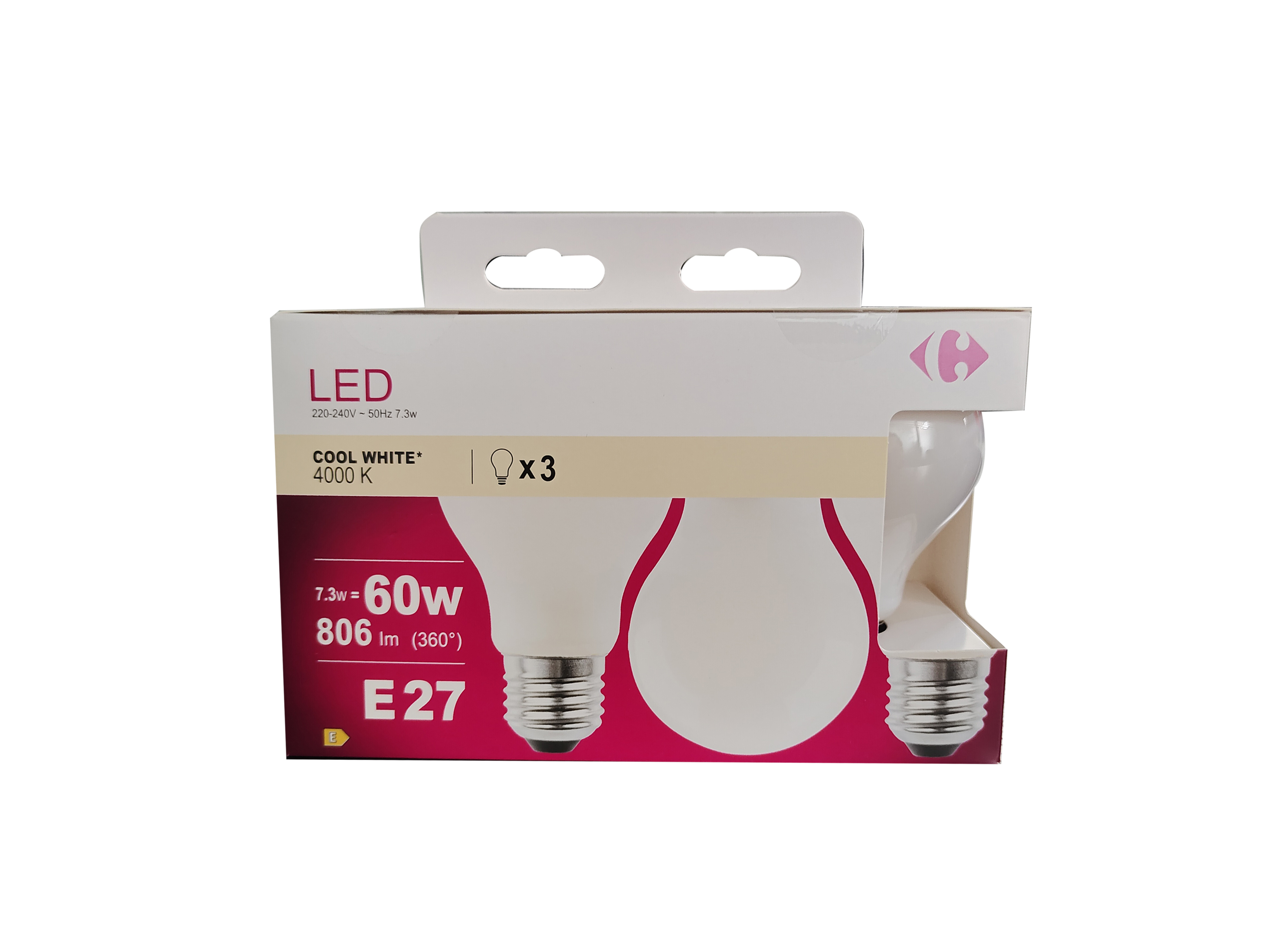Carrefour 3 led goccia 60W, attacco E27, luce fredda
