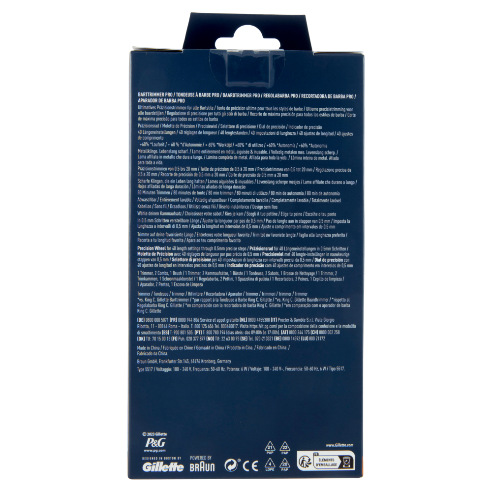 King C Gillette Beard Trimmer Pro Regolabarba, Rasoio Elettrico Uomo + 2 Pettini + 1 Spazzolina di p