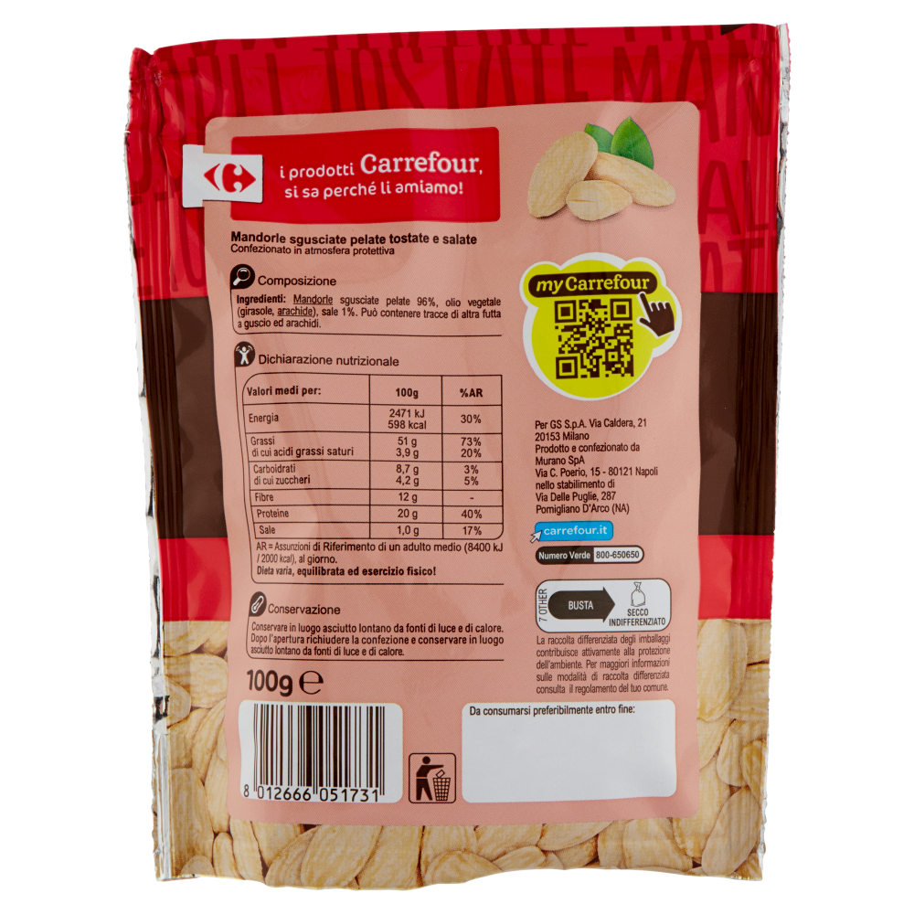 Carrefour Mandorle Tostate e salate 100 g