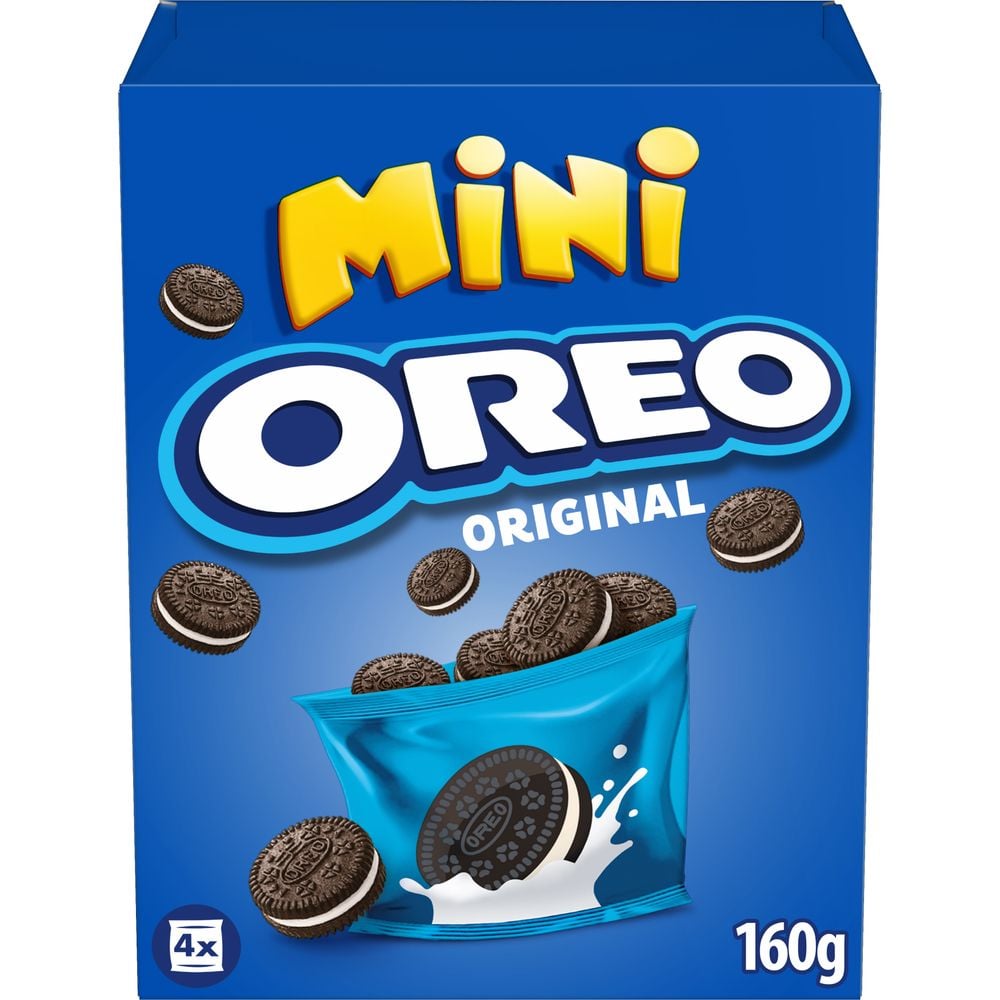 OREO Original Mini Piccoli Biscotti al Cacao Ripieni di Crema al Gusto Vaniglia 160 g - 4 monoporzioni da 40g 