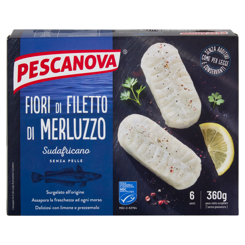 Pescanova Fiori di Filetto di Merluzzo Sudafricano Senza Pelle 6 pezzi 360 g