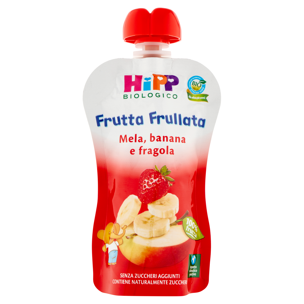 HiPP Biologico Frutta Frullata Mela, banana e fragola 90 g