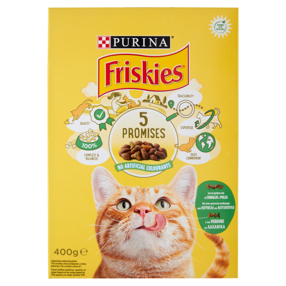 PURINA FRISKIES Gatto Adult Con un gustoso mix di Coniglio e Pollo e con Verdure 400 g