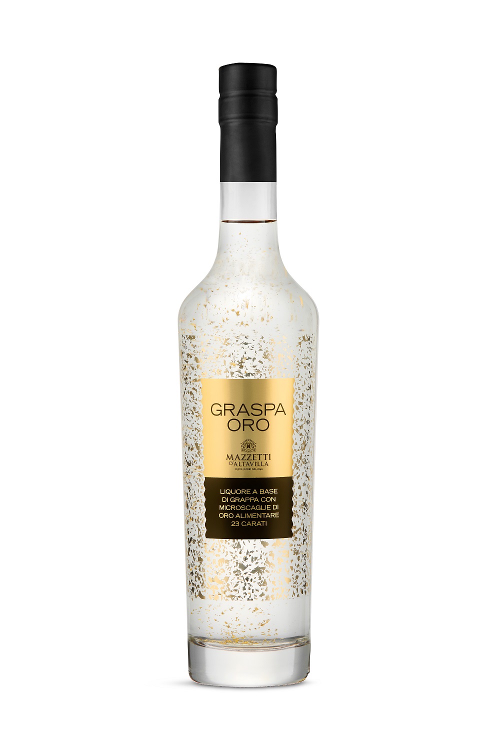 Cofanetto Graspa Oro, Liquore a Base di Grappa con Microscaglie di Oro Alimentare 23 Carati 30° 50 cl con 2 Calici da Degustazione