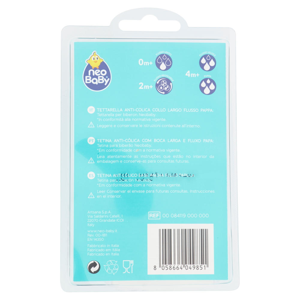 neo Baby Tettarella in Silicone Flusso Pappa 4m+ 2 pz
