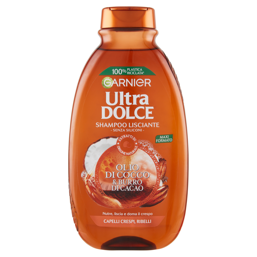 Garnier Ultra Dolce Shampoo all' Olio di Cocco e Burro di Cacao per capelli lisci, 300 ml