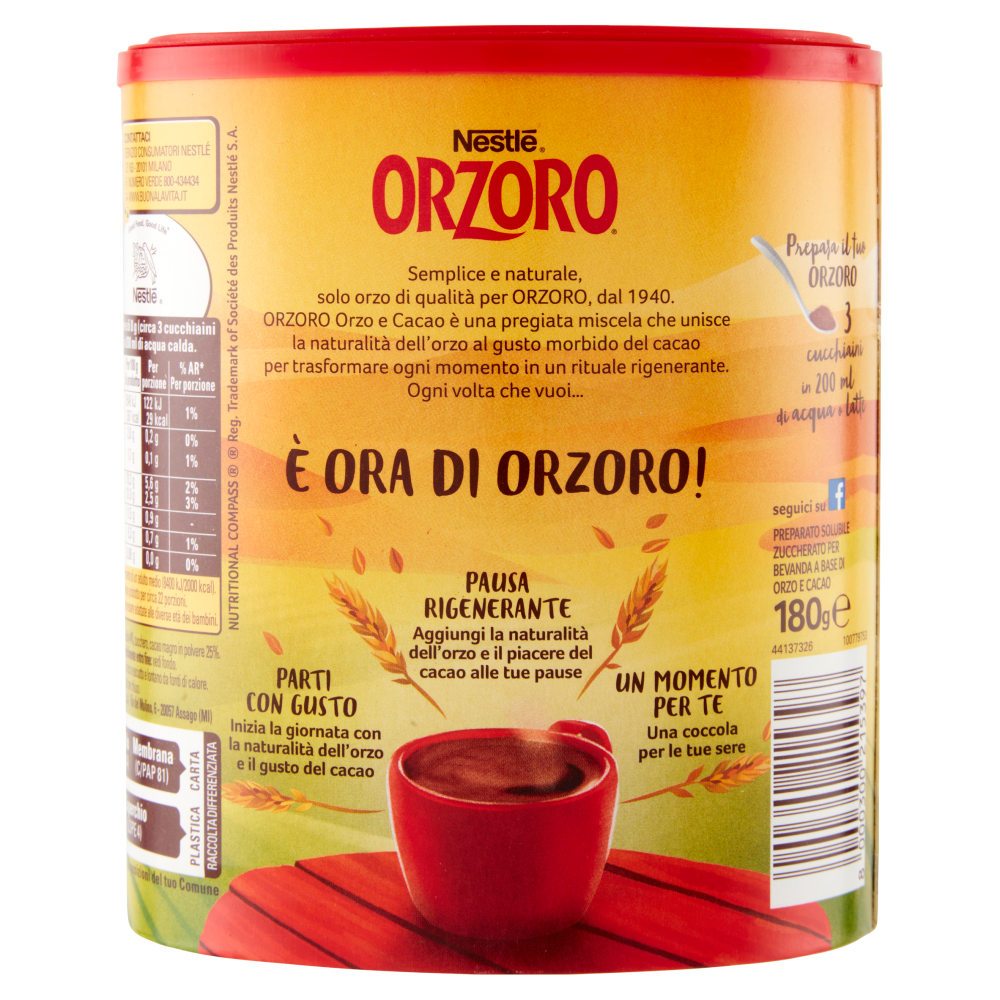 NESTLÉ ORZORO Orzo e Cacao Solubile barattolo 180 g