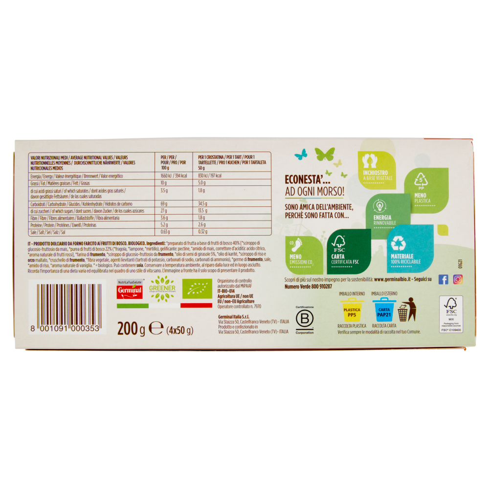 Germinal Bio Crostatina Frutti di Bosco integrale 4 x 50 g