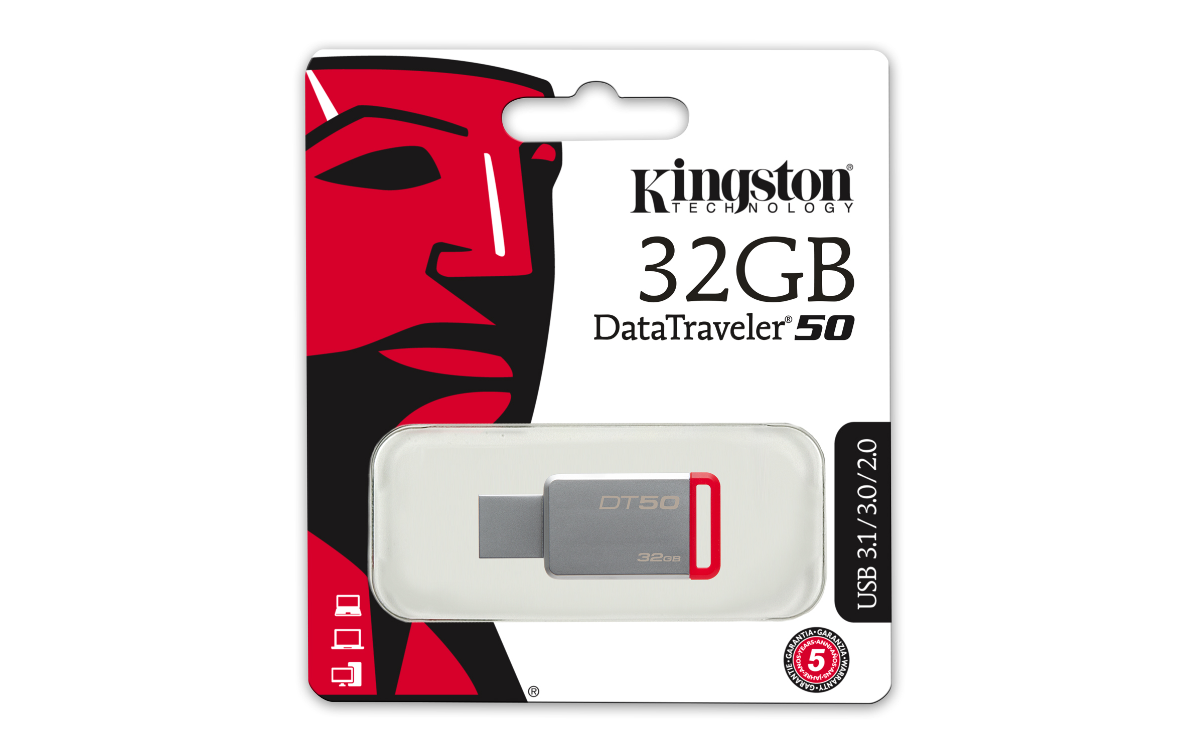 Kingston Technology DataTraveler 50 32GB unità flash USB USB tipo A 3.2 Gen 1 (3.1 Gen 1) Rosso, Argento