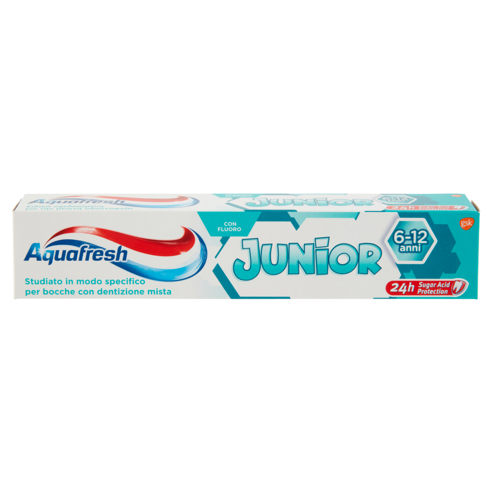Aquafresh Junior Dentifricio Specifico per Bambini 6-12 anni con Fluoro  Gusto Menta Delicata 75 ml