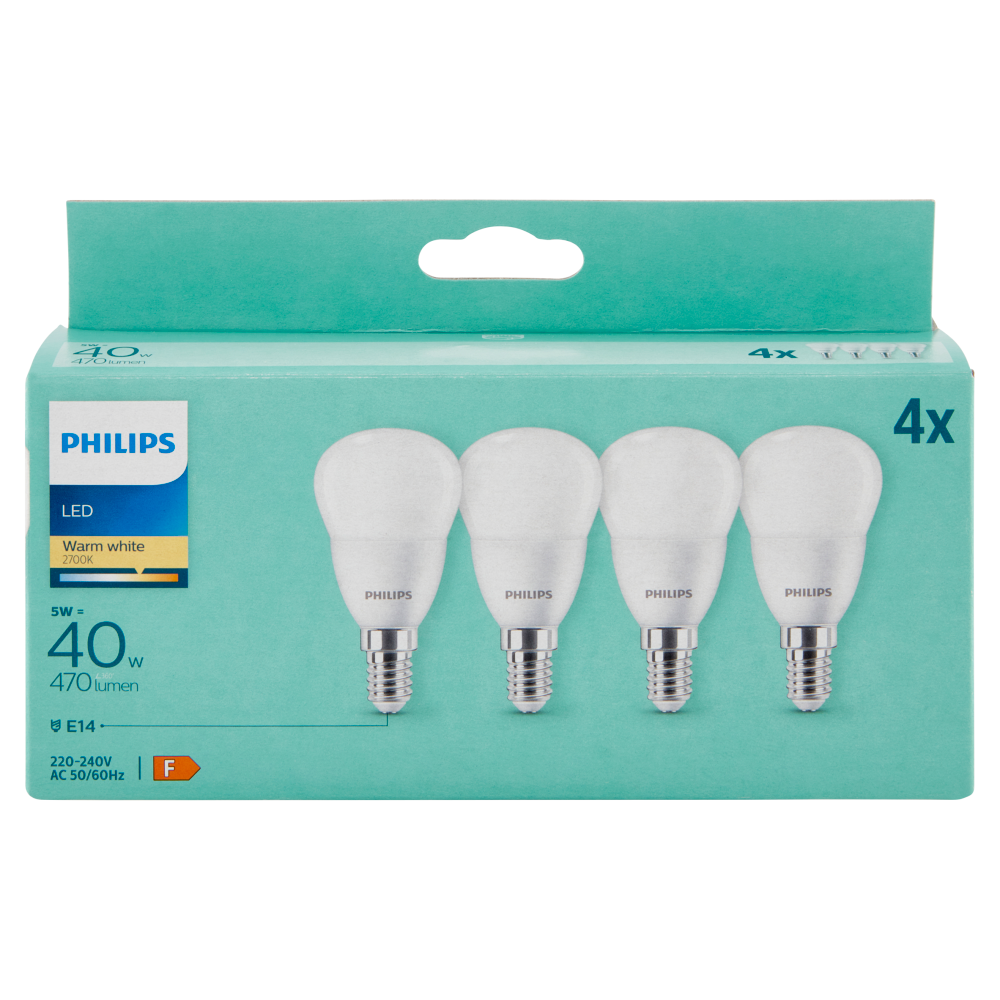 Philips Led sfera vetro 40W E14 2700K 4 pz