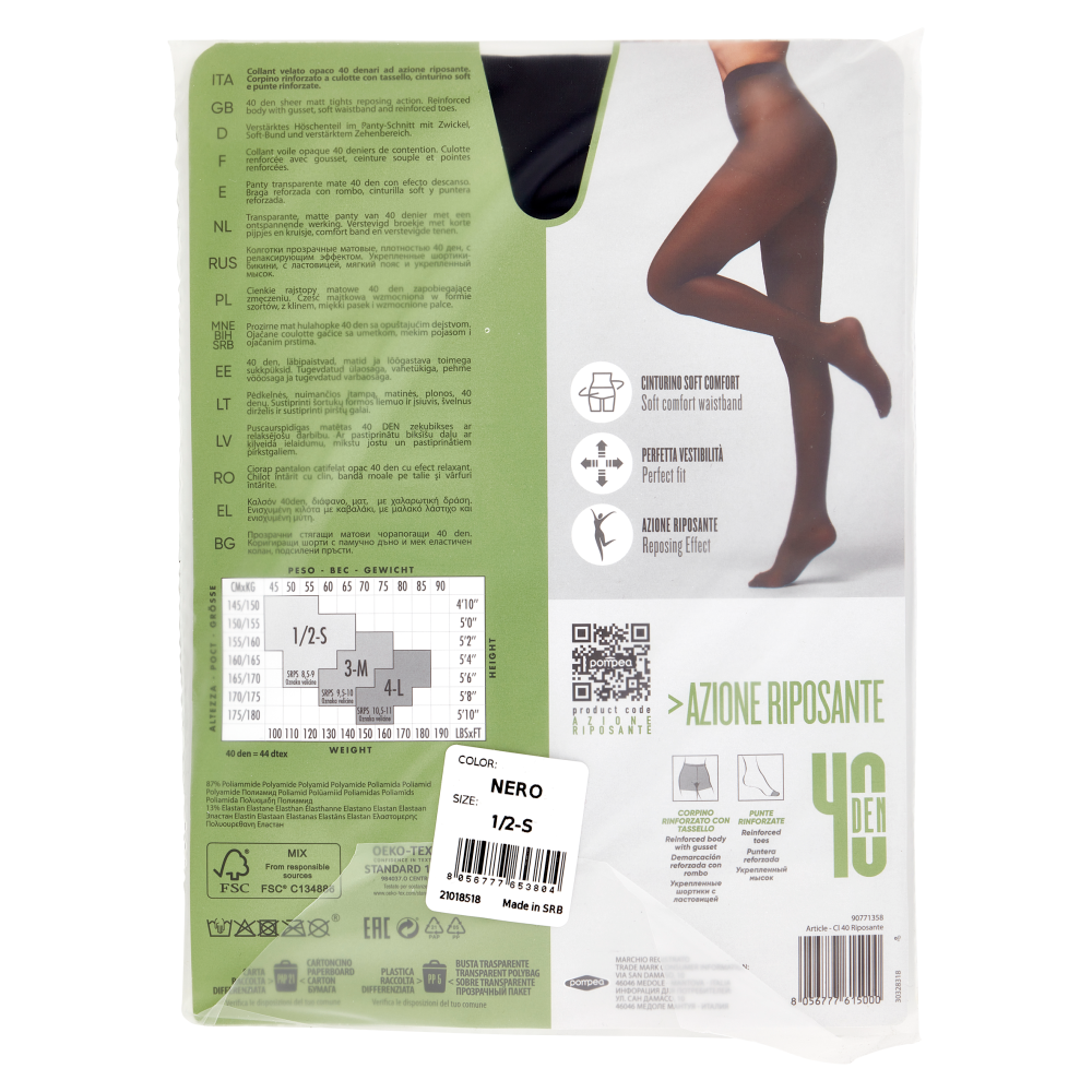 pompea Azione Riposante Collant velato opaco azione riposante 40 Den 1/2-S Nero