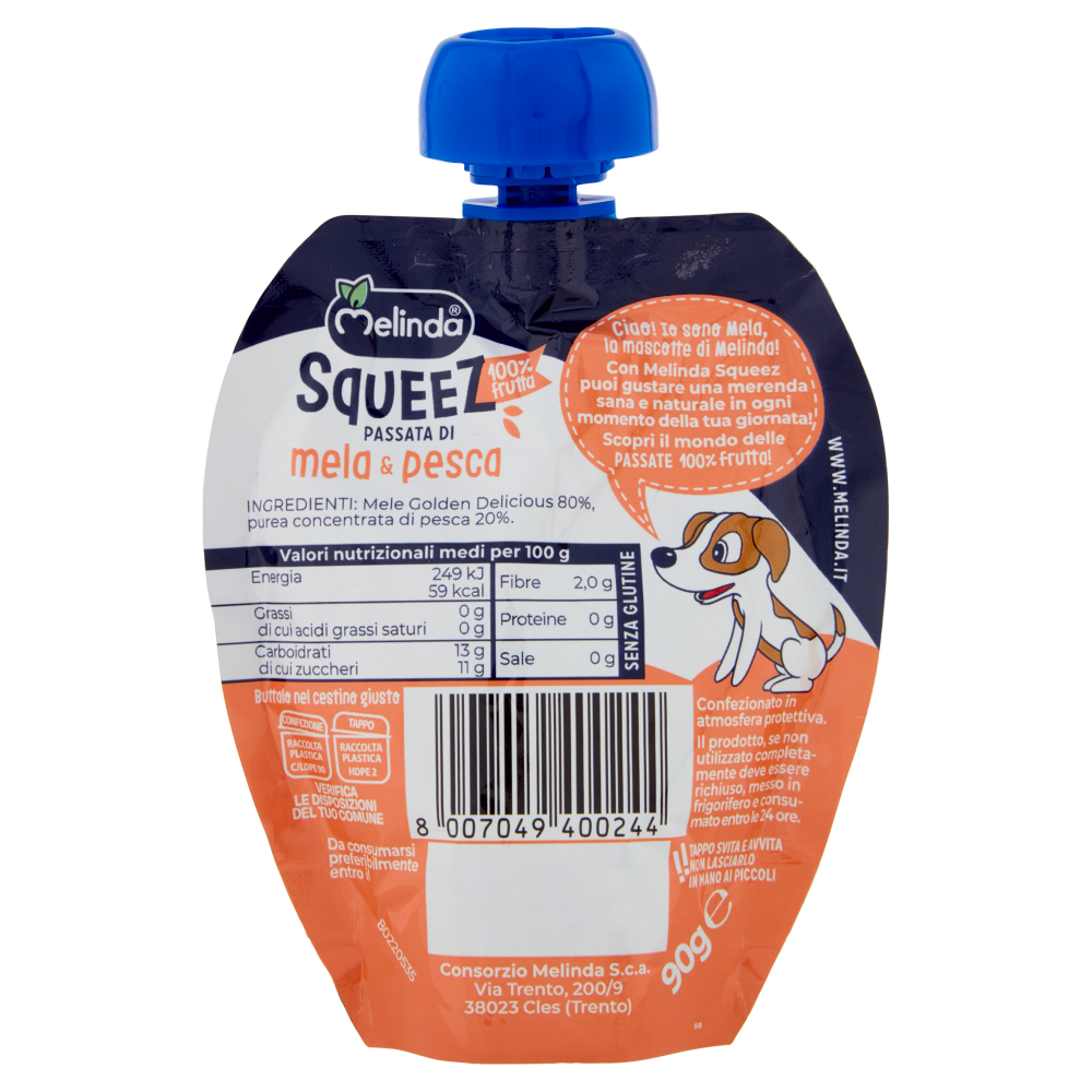 Melinda Squeez 100% frutta Passata di mela & pesca 90 g