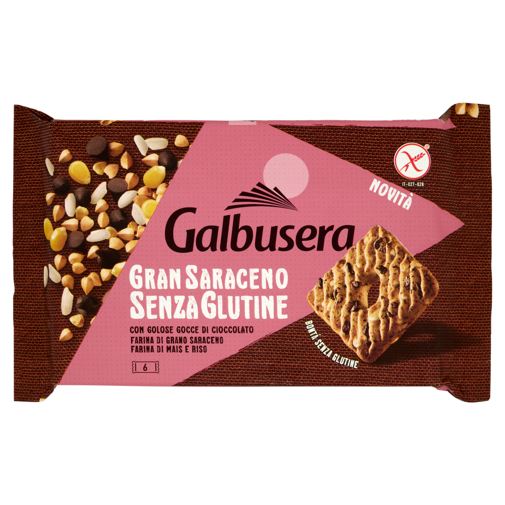 Galbusera Gran Saraceno Senza Glutine con Golose Gocce di Cioccolato 6 x 43,3 g