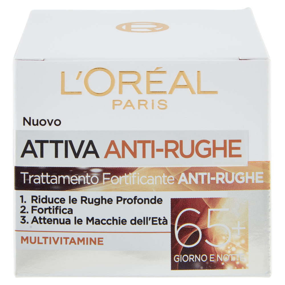 L'Oréal Paris Crema Viso Giorno e Notte Attiva Anti-Rughe, Trattamento Fortificante 65+