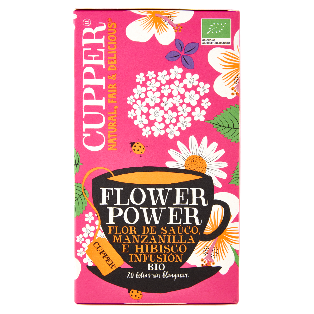 CUPPER Flower Power Infuso Bio con Fiori di Sambuco, Camomilla e Ibisco, Tisana, 20 Bustine 35 g