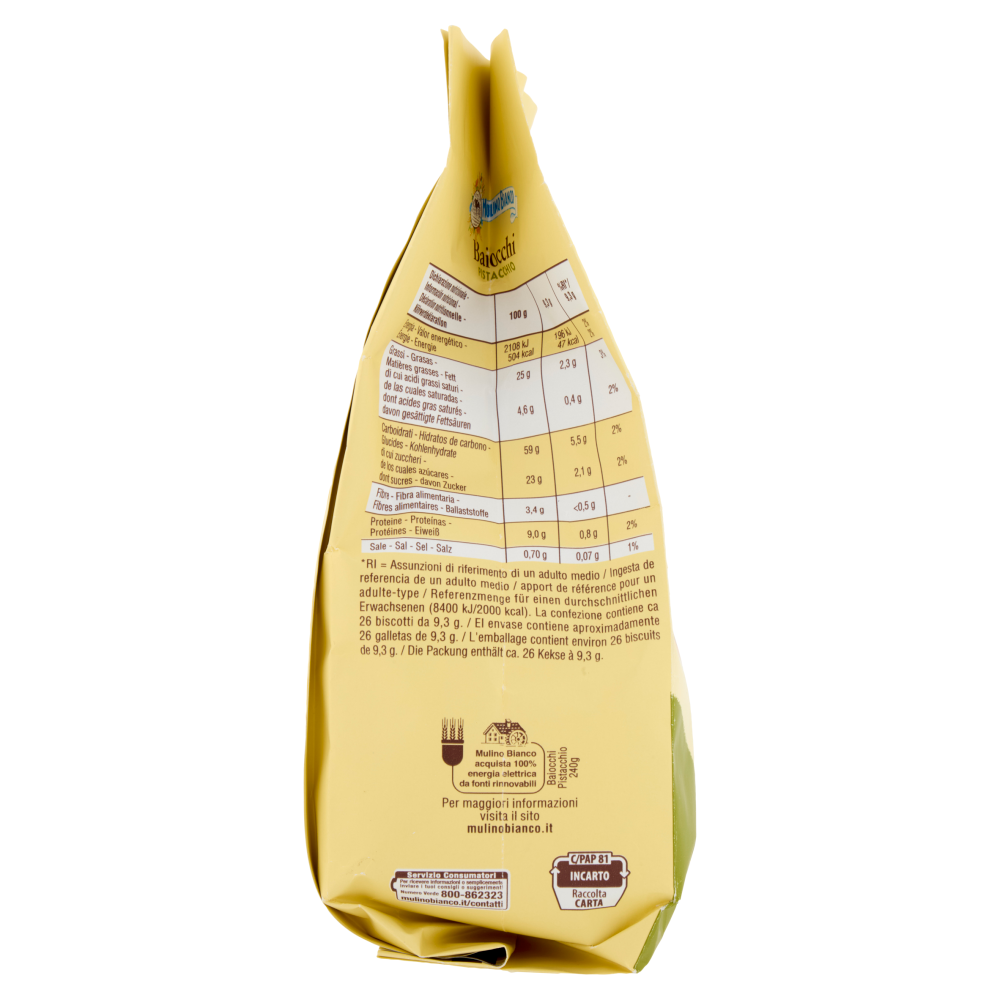 Mulino Bianco Baiocchi Biscotti Snack Farciti con Crema al Pistacchio 240g