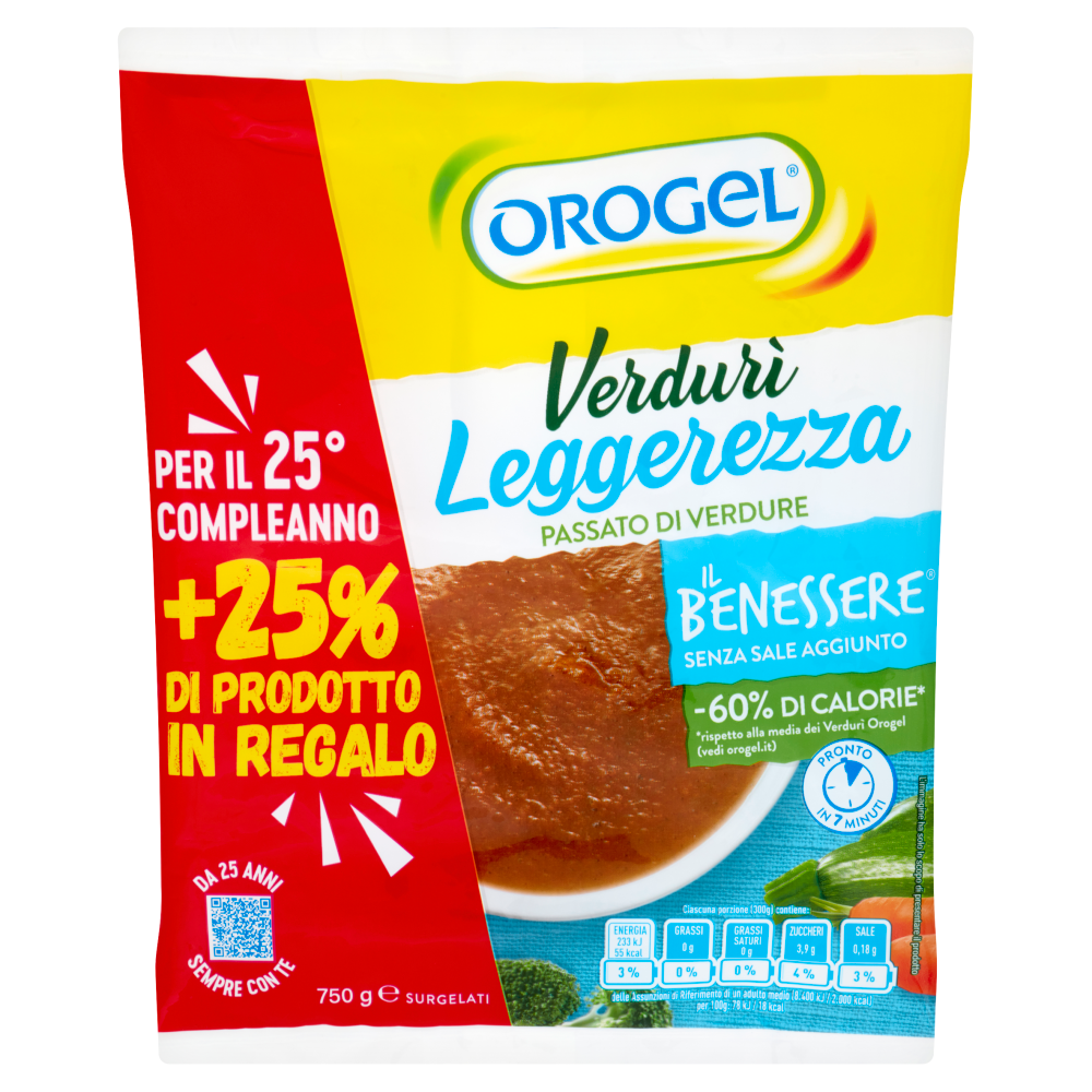 Orogel Il Benessere Verdur&igrave; Leggerezza Passato di Verdure Surgelati 750 g