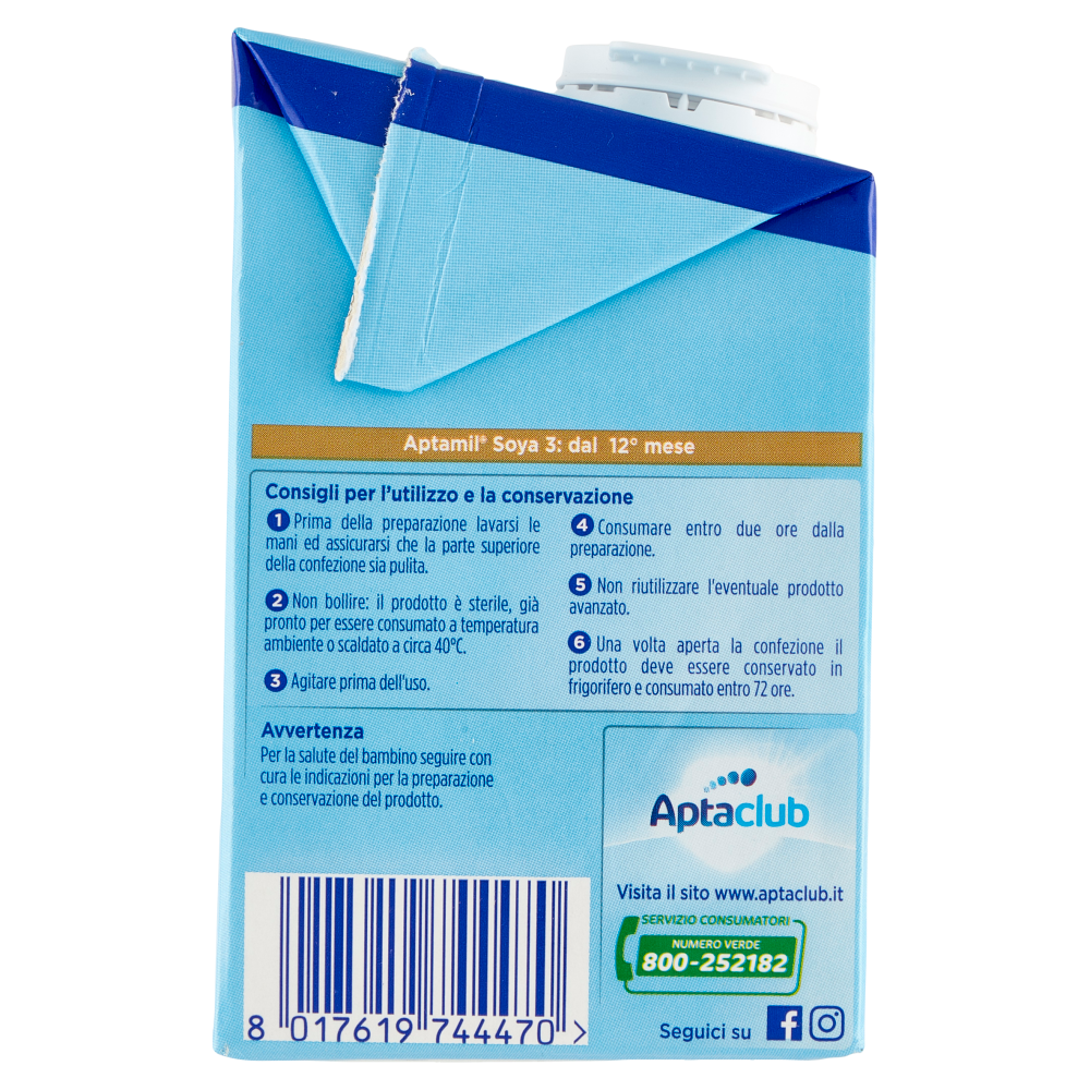 APTAMIL Soya 3 - Latte di Crescita Liquido, dal 12° mese compiuto, Senza Lattosio, 500ml