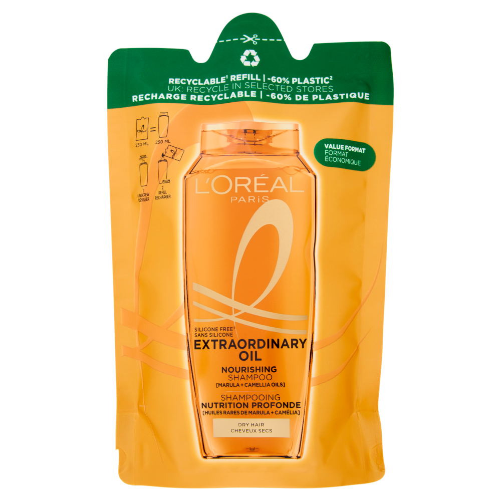L'Oréal Paris Olio Straordinario Eco-Ricarica Shampoo Nutrimento Sublime per Capelli Secchi 250 ml